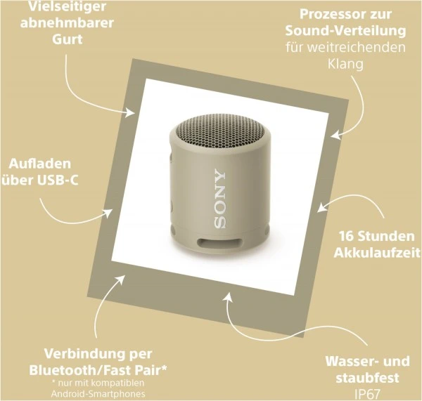 Sony SRS-XB13 Bluetooth-Lautsprecher Taupe 7 Sony SRS-XB13 Bluetooth-Lautsprecher Taupe – Bild 5